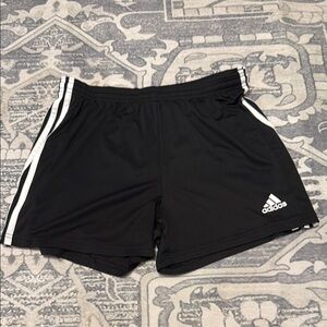 Adidas Black and White Athletic Shorts with Signature Stripes